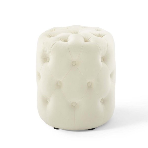 Modway Furniture Amour Tufted Button Round Performance Velvet Ottoman Ivory EEI-3778-IVO